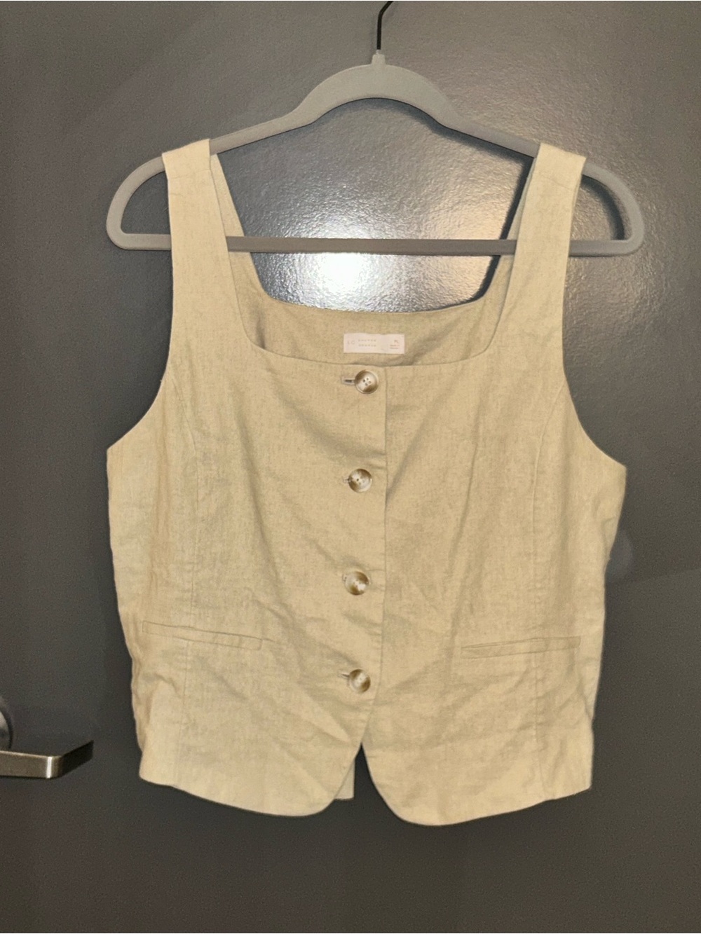 LC Lauren Conrad Cream Button-Front Linen-Blend Crop Top